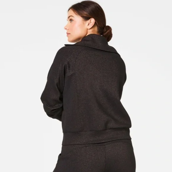 NWOT SPANX AirEssentials Half Zip with Shimmer in very black/Silver shimmer in M - Picture 3 of 10